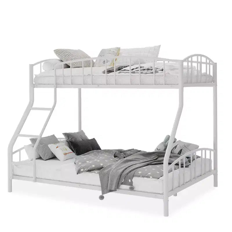 Lit superposé double sur complet peu encombrant, balustrade arquée, pas besoin de sommier tapissier, échelle, support à lattes robuste