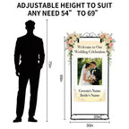 Support de panneau de bienvenue réglable - Porte-panneau en métal robuste pour mariage, anniversaire, fête, livre d'or, comprend 2 paires de sangles en cuir