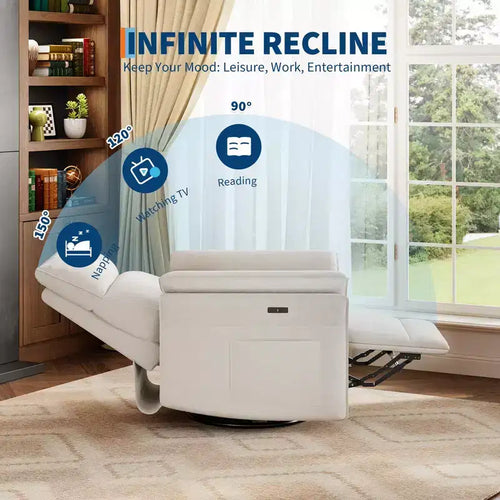 Fauteuil inclinable pivotant Acekool, fauteuil inclinable en cuir PU avec assise profonde pour salon, chambre, chambre d'enfant, blanc