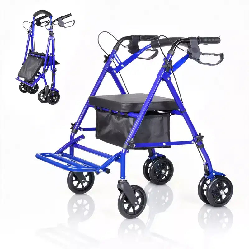 Fauteuil roulant pliable portable pour adultes, capacité de 135 kg, 6 roues, hauteur réglable, rangement sous le siège, siège et repose-pieds confortables