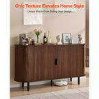 Meuble de bar à café VEVOR, Table de bar à café cannelée style Mid-Century, Meuble buffet avec 2 portes coulissantes, Station de buffet, Noyer