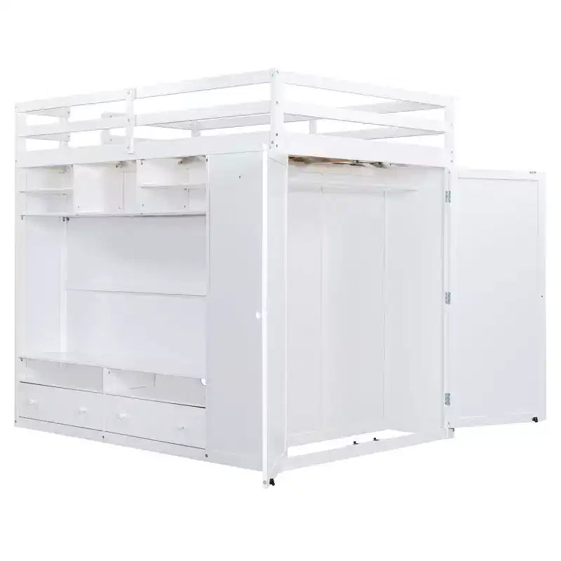 Lit mezzanine moderne Luxystar avec armoire, meuble TV lumineux avec centre de divertissement, étagères et 2 tiroirs