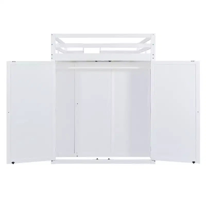 Lit mezzanine moderne Luxystar avec armoire, meuble TV lumineux avec centre de divertissement, étagères et 2 tiroirs