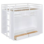 Lit mezzanine moderne Luxystar avec armoire, meuble TV lumineux avec centre de divertissement, étagères et 2 tiroirs