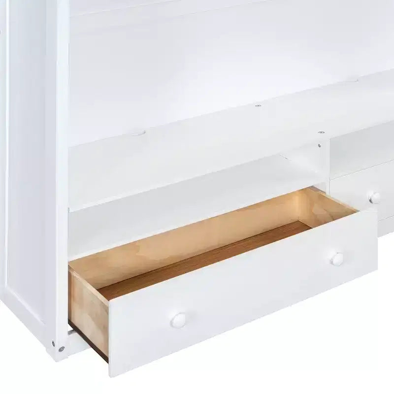 Lit mezzanine moderne Luxystar avec armoire, meuble TV lumineux avec centre de divertissement, étagères et 2 tiroirs