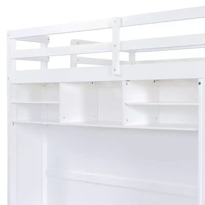 Lit mezzanine moderne Luxystar avec armoire, meuble TV lumineux avec centre de divertissement, étagères et 2 tiroirs