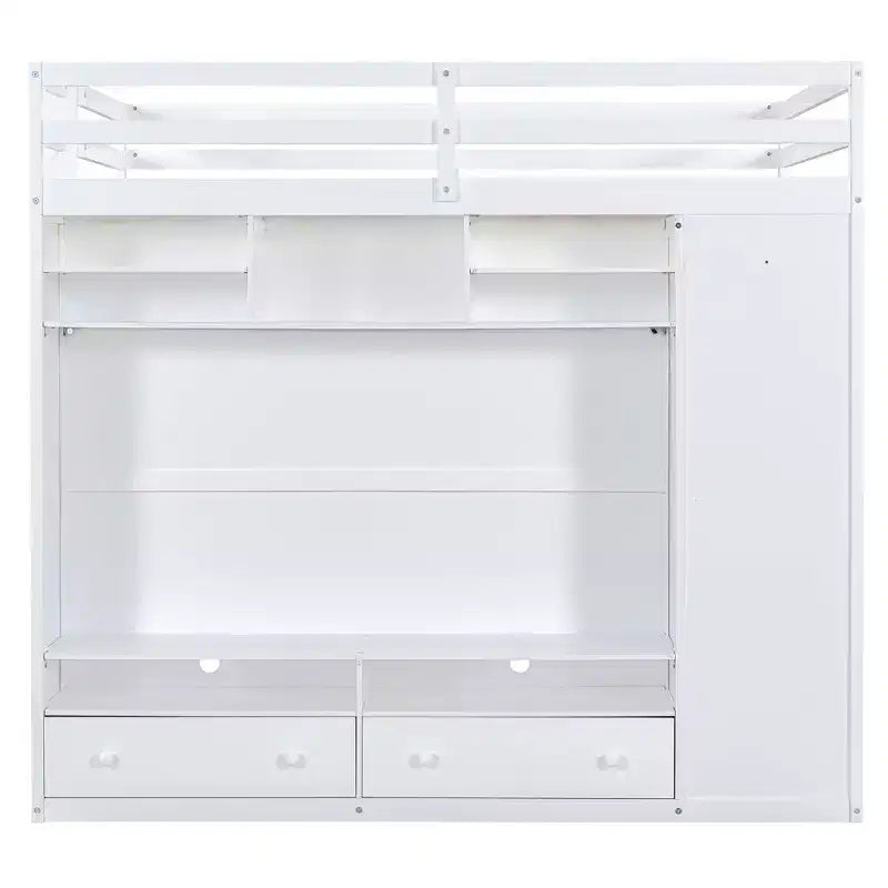 Lit mezzanine moderne Luxystar avec armoire, meuble TV lumineux avec centre de divertissement, étagères et 2 tiroirs