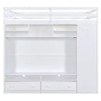 Lit mezzanine moderne Luxystar avec armoire, meuble TV lumineux avec centre de divertissement, étagères et 2 tiroirs