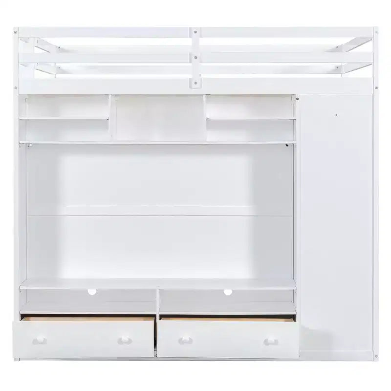 Lit mezzanine moderne Luxystar avec armoire, meuble TV lumineux avec centre de divertissement, étagères et 2 tiroirs