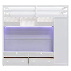 Lit mezzanine moderne Luxystar avec armoire, meuble TV lumineux avec centre de divertissement, étagères et 2 tiroirs