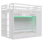 Lit mezzanine moderne Luxystar avec armoire, meuble TV lumineux avec centre de divertissement, étagères et 2 tiroirs