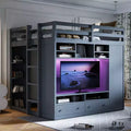 Luxystar Modern Loft Bed With Arrmoire, Lighted TV Stand Entertainment Center, Shelves and 2 Drawers