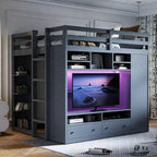 Luxystar Modern Loft Bed With Arrmoire, Lighted TV Stand Entertainment Center, Shelves and 2 Drawers