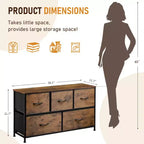 Commode de rangement en tissu métallique à 5 tiroirs, commode de chambre large et amovible, unité de rangement pour placard, salon, couloir