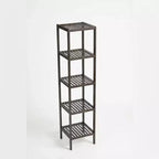 5-Tier Bamboo Shelf  Narrow Plant Stand with Slatted Shelves, Brown Wood Storage Rack for Bathroom, Living Room, Kitchen, Bedroom
