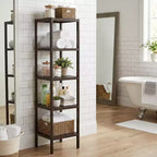 Étagère à 5 niveaux en bambou, support étroit pour plantes avec étagères à lattes, étagère de rangement en bois marron pour salle de bain, salon, cuisine, chambre à coucher