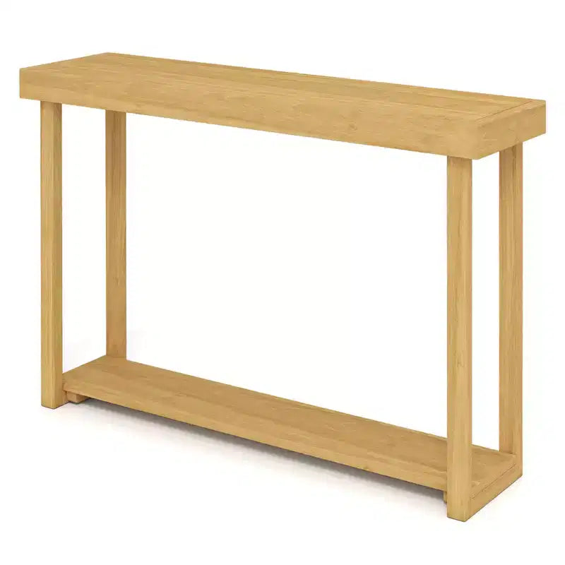 Costway Table console 47 en bois massif, table de canapé étroite de ferme à 2 niveaux avec cadre en bois de teck Naturel-47/46/57/71