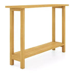 Costway Table console 47 en bois massif, table de canapé étroite de ferme à 2 niveaux avec cadre en bois de teck Naturel-47/46/57/71
