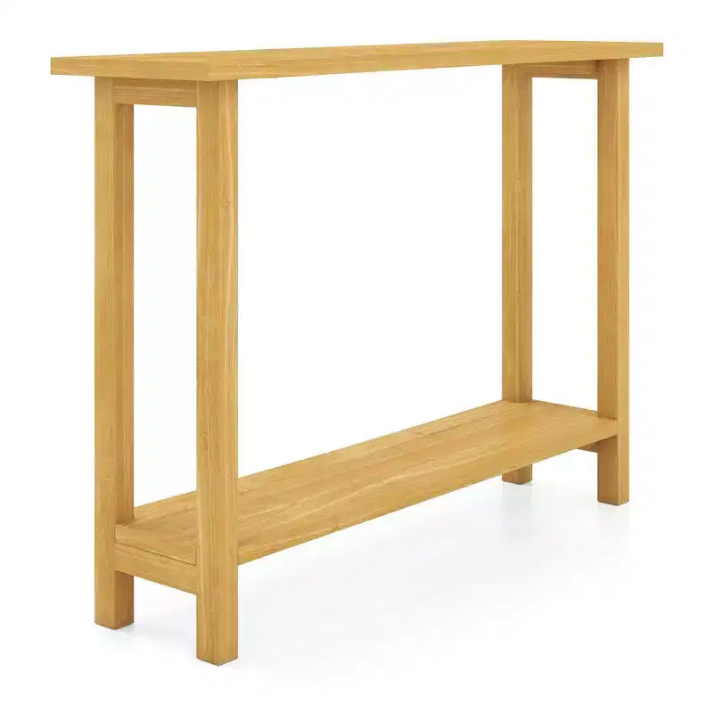 Costway Table console 47 en bois massif, table de canapé étroite de ferme à 2 niveaux avec cadre en bois de teck Naturel-47/46/57/71