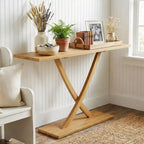 Costway Table console 47 en bois massif, table de canapé étroite de ferme à 2 niveaux avec cadre en bois de teck Naturel-47/46/57/71
