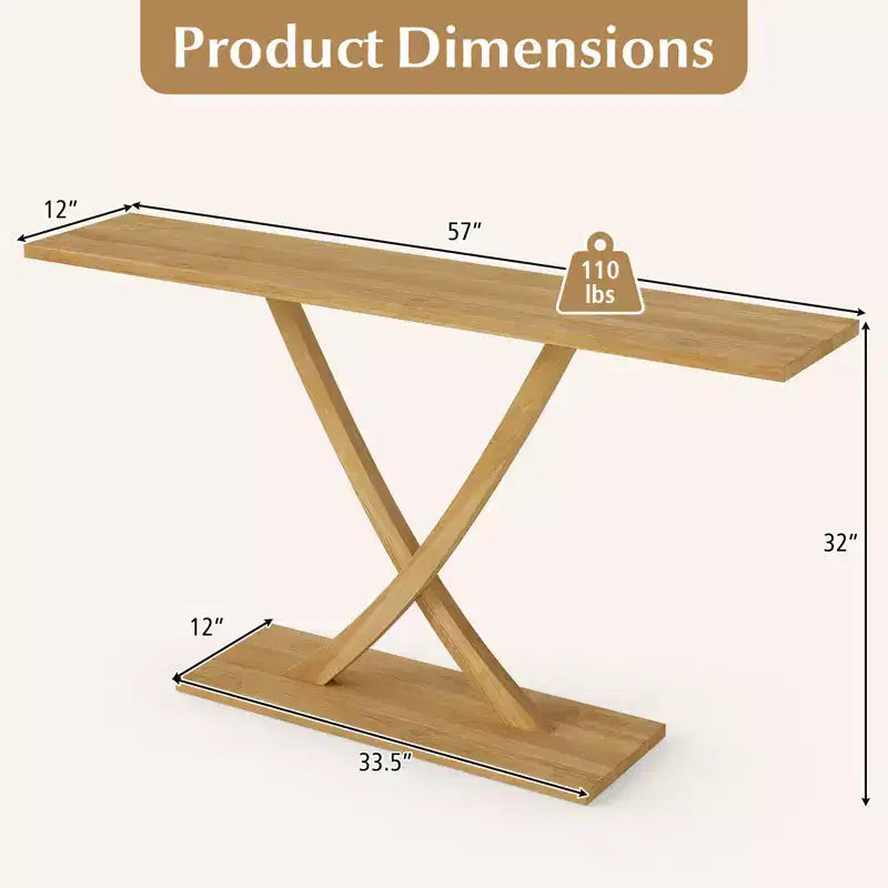Costway Table console 47 en bois massif, table de canapé étroite de ferme à 2 niveaux avec cadre en bois de teck Naturel-47/46/57/71