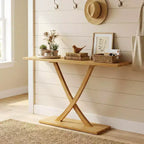Costway Table console 47 en bois massif, table de canapé étroite de ferme à 2 niveaux avec cadre en bois de teck Naturel-47/46/57/71