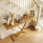 Costway Table console 47 en bois massif, table de canapé étroite de ferme à 2 niveaux avec cadre en bois de teck Naturel-47/46/57/71