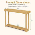 Costway Table console 47 en bois massif, table de canapé étroite de ferme à 2 niveaux avec cadre en bois de teck Naturel-47/46/57/71