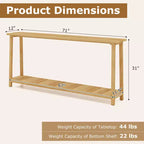 Costway Table console 47 en bois massif, table de canapé étroite de ferme à 2 niveaux avec cadre en bois de teck Naturel-47/46/57/71