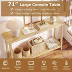 Costway Table console 47 en bois massif, table de canapé étroite de ferme à 2 niveaux avec cadre en bois de teck Naturel-47/46/57/71