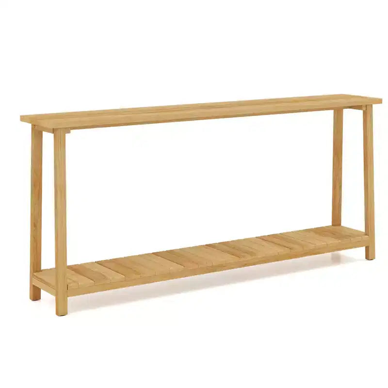 Costway Table console 47 en bois massif, table de canapé étroite de ferme à 2 niveaux avec cadre en bois de teck Naturel-47/46/57/71