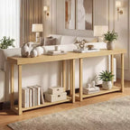 Costway Table console 47 en bois massif, table de canapé étroite de ferme à 2 niveaux avec cadre en bois de teck Naturel-47/46/57/71