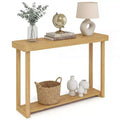 Costway 47Solid Wood Console Table,2-Tier Narrow Farmhouse Sofa Table with Teak Wood Frame Natural-47/46/57/71