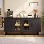 Meuble TV Bestier 60 pouces pour téléviseur 65 pouces, console multimédia moderne avec portes vitrées et étagères réglables pour salon et chambre à coucher