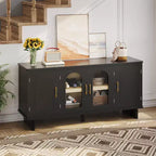 Meuble TV Bestier 60 pouces pour téléviseur 65 pouces, console multimédia moderne avec portes vitrées et étagères réglables pour salon et chambre à coucher