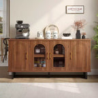 Meuble TV Bestier 60 pouces pour téléviseur 65 pouces, console multimédia moderne avec portes vitrées et étagères réglables pour salon et chambre à coucher