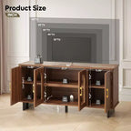Meuble TV Bestier 60 pouces pour téléviseur 65 pouces, console multimédia moderne avec portes vitrées et étagères réglables pour salon et chambre à coucher
