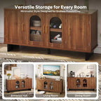 Meuble TV Bestier 60 pouces pour téléviseur 65 pouces, console multimédia moderne avec portes vitrées et étagères réglables pour salon et chambre à coucher