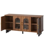 Meuble TV Bestier 60 pouces pour téléviseur 65 pouces, console multimédia moderne avec portes vitrées et étagères réglables pour salon et chambre à coucher