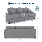 Canapé 86 places en cuir/velours côtelé, canapé moderne à assise profonde avec 2 coussins décoratifs, coussin rembourré et housse amovible pour petits espaces, appartements et salons