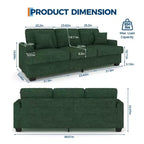 Canapé 86 places en cuir/velours côtelé, canapé moderne à assise profonde avec 2 coussins décoratifs, coussin rembourré et housse amovible pour petits espaces, appartements et salons