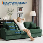 Canapé 86 places en cuir/velours côtelé, canapé moderne à assise profonde avec 2 coussins décoratifs, coussin rembourré et housse amovible pour petits espaces, appartements et salons