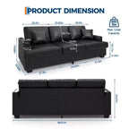 Canapé 86 places en cuir/velours côtelé, canapé moderne à assise profonde avec 2 coussins décoratifs, coussin rembourré et housse amovible pour petits espaces, appartements et salons
