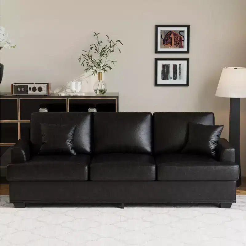 Canapé 86 places en cuir/velours côtelé, canapé moderne à assise profonde avec 2 coussins décoratifs, coussin rembourré et housse amovible pour petits espaces, appartements et salons