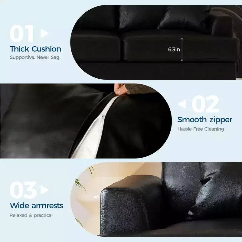 Canapé 86 places en cuir/velours côtelé, canapé moderne à assise profonde avec 2 coussins décoratifs, coussin rembourré et housse amovible pour petits espaces, appartements et salons