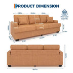 Canapé 86 places en cuir/velours côtelé, canapé moderne à assise profonde avec 2 coussins décoratifs, coussin rembourré et housse amovible pour petits espaces, appartements et salons