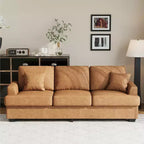 Canapé 86 places en cuir/velours côtelé, canapé moderne à assise profonde avec 2 coussins décoratifs, coussin rembourré et housse amovible pour petits espaces, appartements et salons