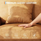 Canapé 86 places en cuir/velours côtelé, canapé moderne à assise profonde avec 2 coussins décoratifs, coussin rembourré et housse amovible pour petits espaces, appartements et salons
