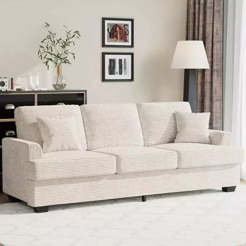 86 Leather/Corduroy Sofa, Modern Deep Seat Couch with 2 Throw Pillows, Upholstered Cushion & Removable Cover for Small Space, Apartment&Living Room