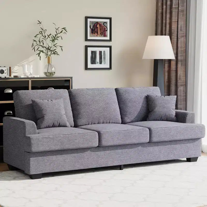 Canapé 86 places en cuir/velours côtelé, canapé moderne à assise profonde avec 2 coussins décoratifs, coussin rembourré et housse amovible pour petits espaces, appartements et salons
